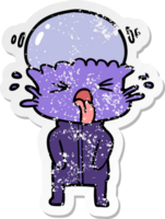 distressed sticker of a weird cartoon alien png