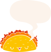 cartoon taco with speech bubble in retro style png