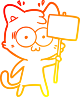 caldo pendenza linea disegno di un' cartone animato sorpreso gatto agitando cartello png