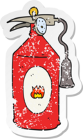 retro distressed sticker of a cartoon fire extinguisher png