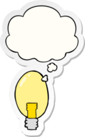 cartoon electric light with thought bubble as a printed sticker png