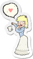 retro distressed sticker of a cartoon woman dropping handkerchief png