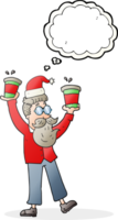 drawn thought bubble cartoon man with coffee cups at christmas png