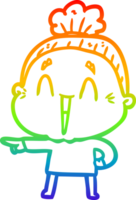 rainbow gradient line drawing of a cartoon happy old lady png