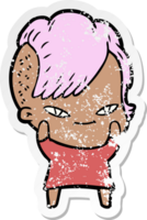 distressed sticker of a cute cartoon girl with hipster haircut png