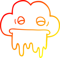 warm gradient line drawing of a cartoon rain cloud png