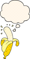 desenho animado banana com pensamento bolha dentro quadrinho livro estilo png