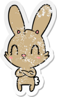 pegatina angustiada de un lindo conejo de dibujos animados png