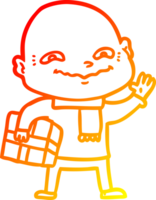 warm gradient line drawing of a cartoon nervous man with xmas present png