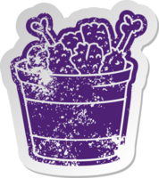 distressed old cartoon sticker bucket of fried chicken png