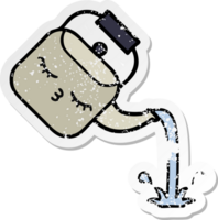 distressed sticker of a cute cartoon pouring kettle png