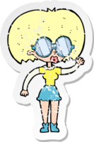 retro distressed sticker of a cartoon woman wearing spectacles png