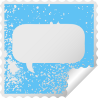 distressed square peeling sticker symbol of a speech bubble png