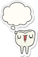 cartoon happy tooth with thought bubble as a printed sticker png