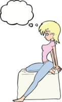 cartoon pin up pose girl with thought bubble png