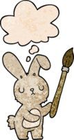 cartoon rabbit with paint brush with thought bubble in grunge texture style png