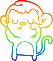 rainbow gradient line drawing of a cartoon monkey png