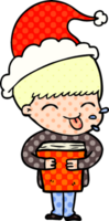 hand dragen komisk bok stil illustration av en pojke bär santa hatt png