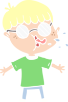 niño de dibujos animados de estilo de color plano con gafas png