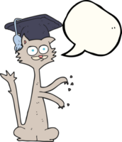 getrokken toespraak bubbel tekenfilm kat krabben met diploma uitreiking pet png