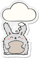 cartoon furry rabbit with thought bubble as a printed sticker png