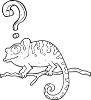 dibujado negro y blanco dibujos animados curioso camaleón png