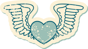iconisch verontrust sticker tatoeëren stijl beeld van een hart met Vleugels png
