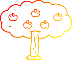 warm gradient line drawing of a cartoon apple tree png