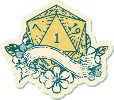 Retro Tattoo Style natural one d20 dice roll png