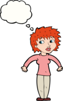 cartoon woman shrugging shoulders with thought bubble png