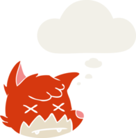 cartoon dead fox face with thought bubble in retro style png