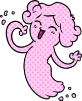 hand drawn cartoon doodle of a happy pink ghost png