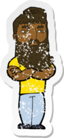 Retro-Distressed-Aufkleber eines ernsthaften Cartoon-Mannes mit Bart png