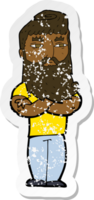 retro noodlijdende sticker van een cartoon serieuze man met baard png