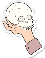 sticker of a cartoon hand holding skull png