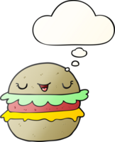 cartoon burger with thought bubble in smooth gradient style png