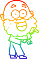 rainbow gradient line drawing of a cartoon crazy happy man with beard png