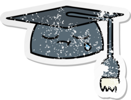 distressed sticker of a cute cartoon graduation hat png