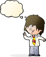 cartoon school boy with idea with thought bubble png