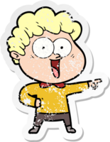 distressed sticker of a cartoon happy man png