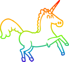 rainbow gradient line drawing of a cartoon unicorn png