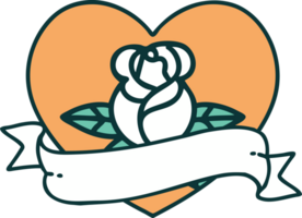 iconic tattoo style image of a heart rose and banner png