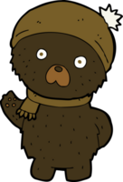 cartoon cute black bear in winter hat and scarf png