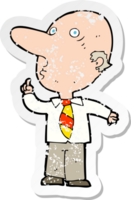 retro distressed sticker of a cartoon bald man asking question png