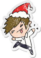 mano dibujado Navidad afligido pegatina dibujos animados de kawaii chico png