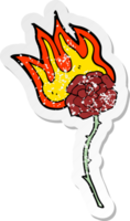 retro distressed sticker of a cartoon burning rose png