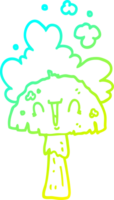 du froid pente ligne dessin de une dessin animé champignon avec trace nuage png