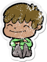 distressed sticker of a cartoon happy boy png