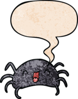 cartoon halloween spider with speech bubble in retro texture style png