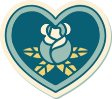 autocollant de tatouage dans le style traditionnel d'un coeur et de fleurs png